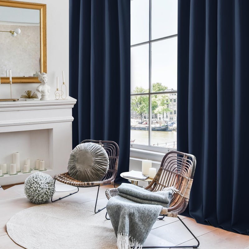 Deconovo Short Blackout Curtains for Small Windows, Thermal Insulated Rod Pocket and Back Tab Curtains, 42W x 45L Inch, Navy Blue, 2 Panels - Image 4